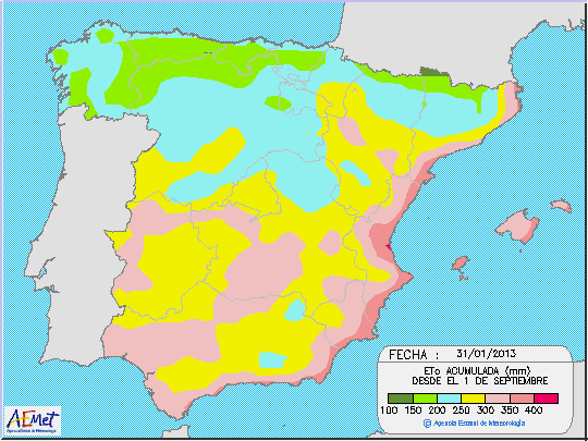 Mapa de la  Evapotranspiración en España